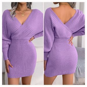 Purple Rib-Knit Sweater Dress